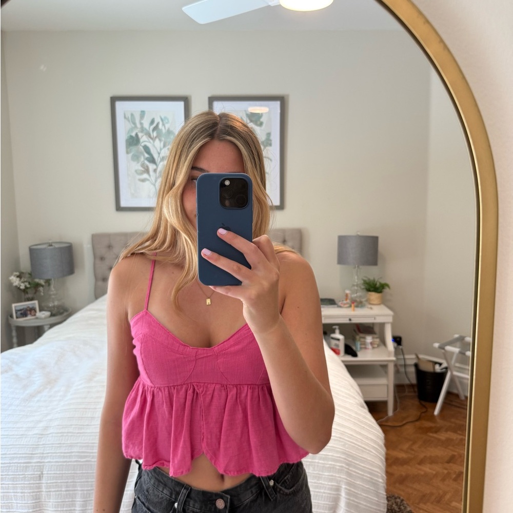 American Eagle Outfitters Pink Ruffled Tank Top